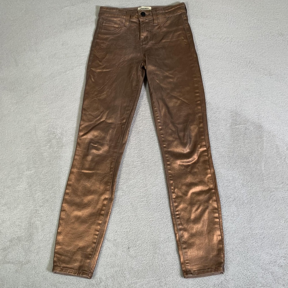 L'Agence Margot‎ High Rise Skinny Jeans Bronze Foil Crackle Women's Size 24